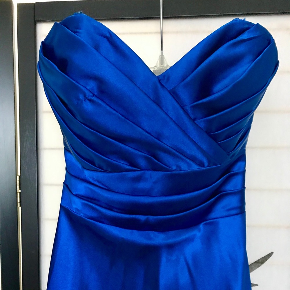 Cinderella Long Royal Blue Silk Dress with Trail